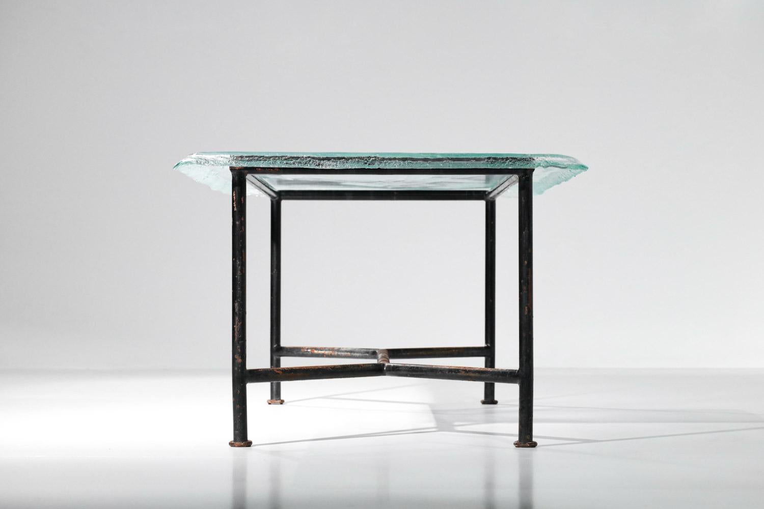 Large Dining Table Metal and Glass Slab Artisanal Work 6