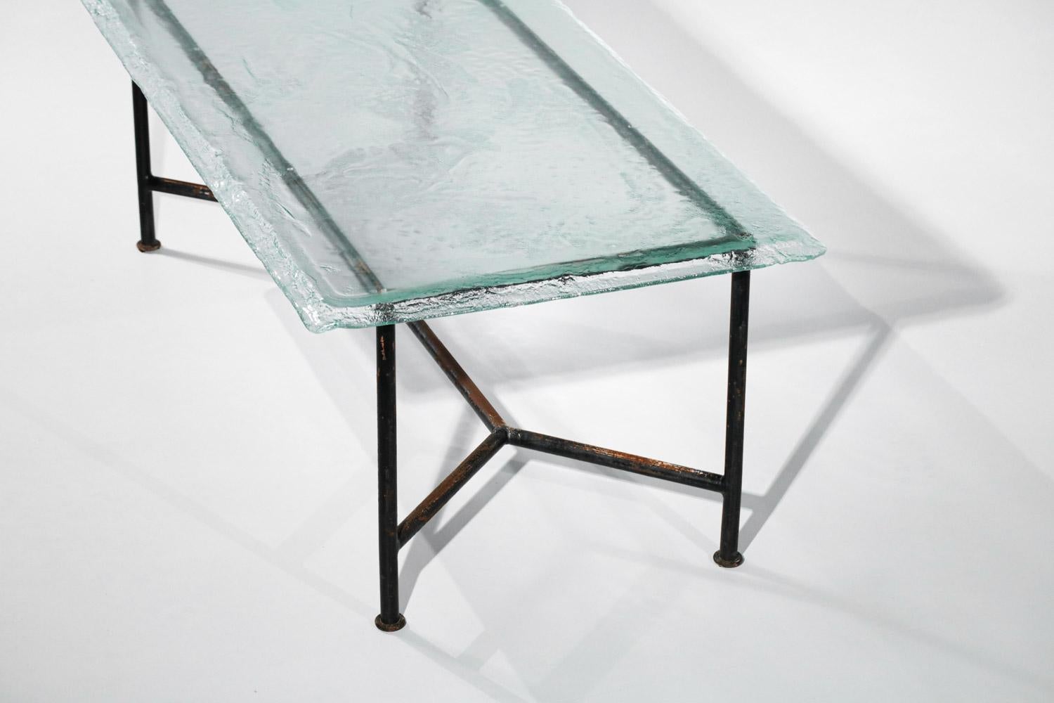 Large Dining Table Metal and Glass Slab Artisanal Work 9