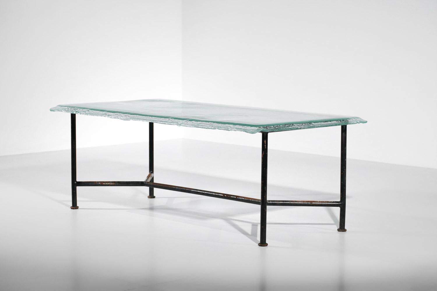 Large Dining Table Metal and Glass Slab Artisanal Work 11