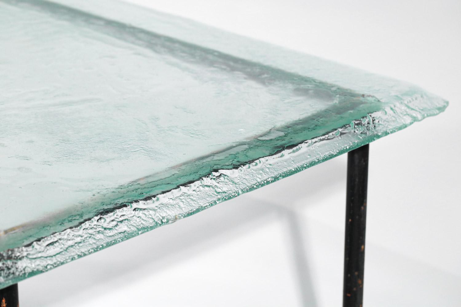 Organic Modern Large Dining Table Metal and Glass Slab Artisanal Work