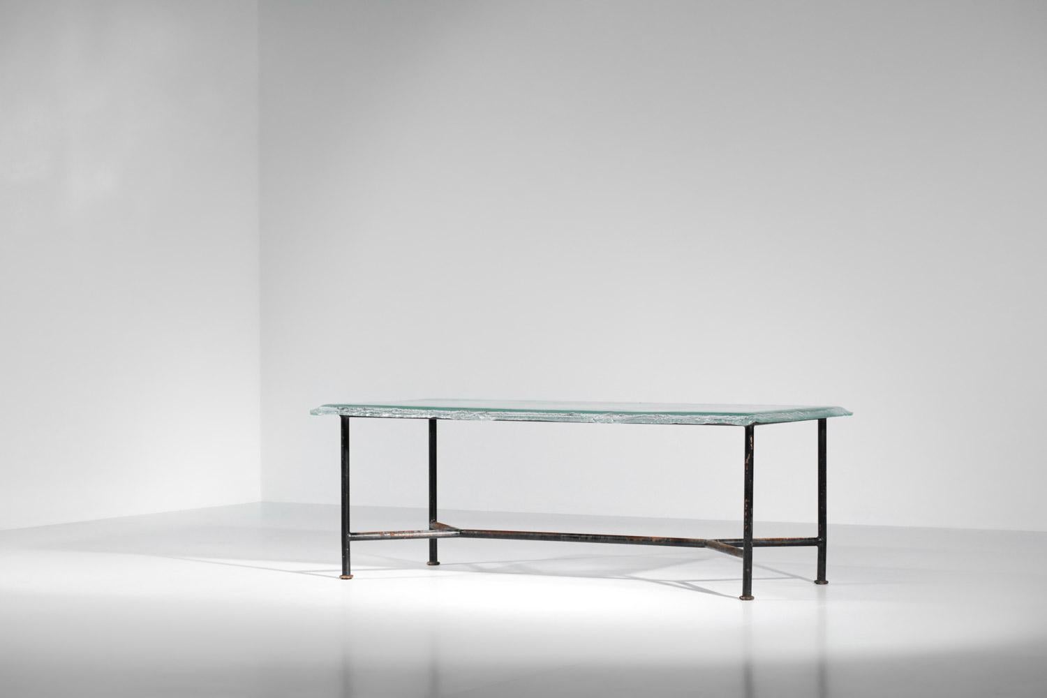 Large Dining Table Metal and Glass Slab Artisanal Work 1