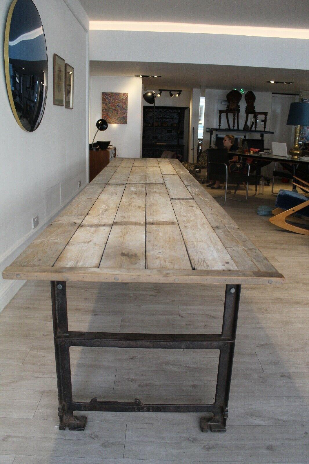 Large Dining Table Reclaimed Wood Industrial Base Handmade One of a Kind In Good Condition In London, GB