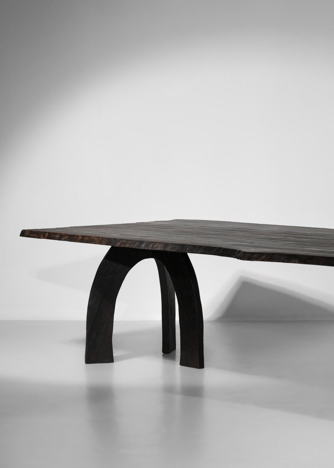 Large Dining Table Vincent Vincent 80 20 Burnt Wood Organic Modern Design For Sale 6