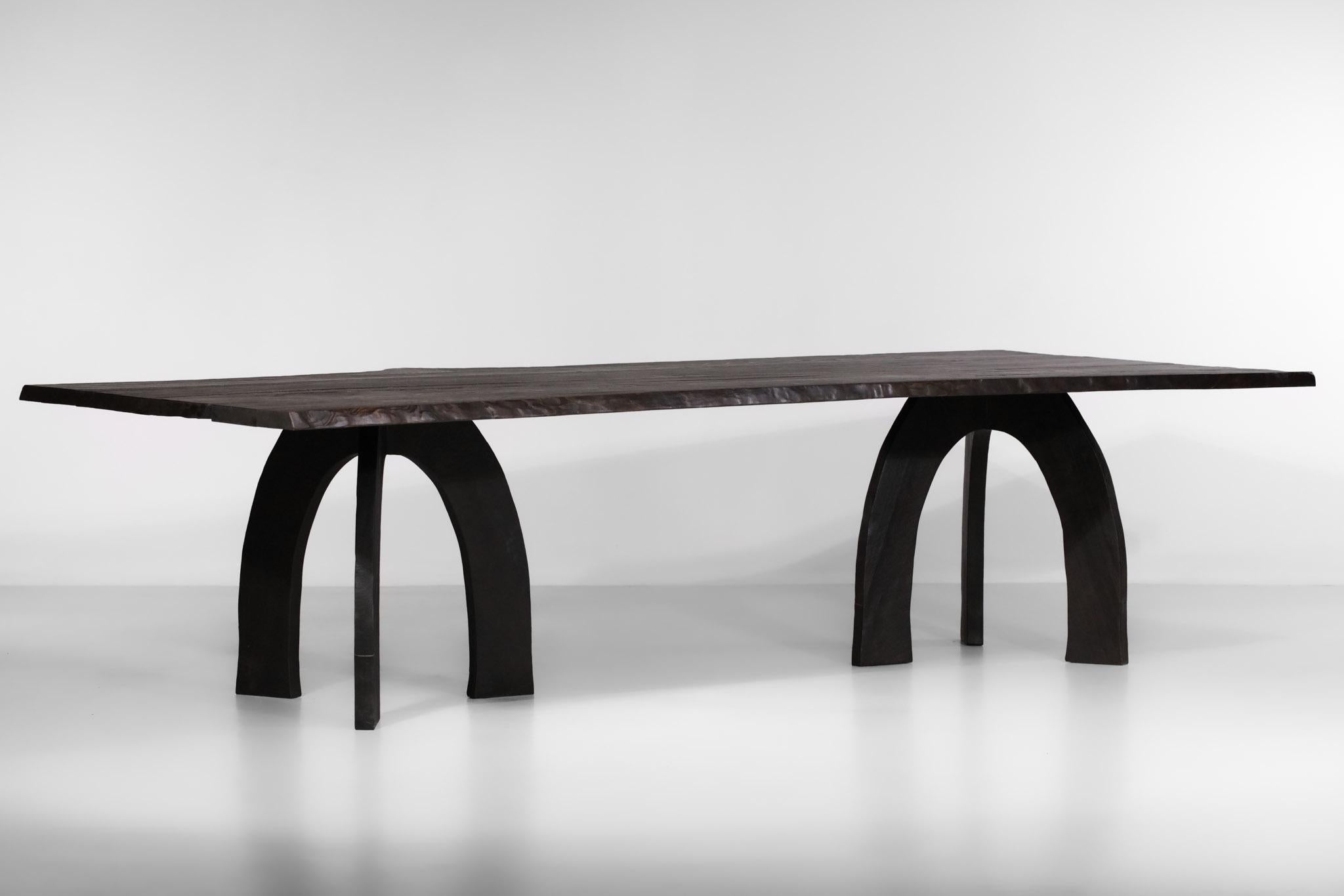 Large Dining Table Vincent Vincent 80 20 Burnt Wood Organic Modern Design For Sale 7