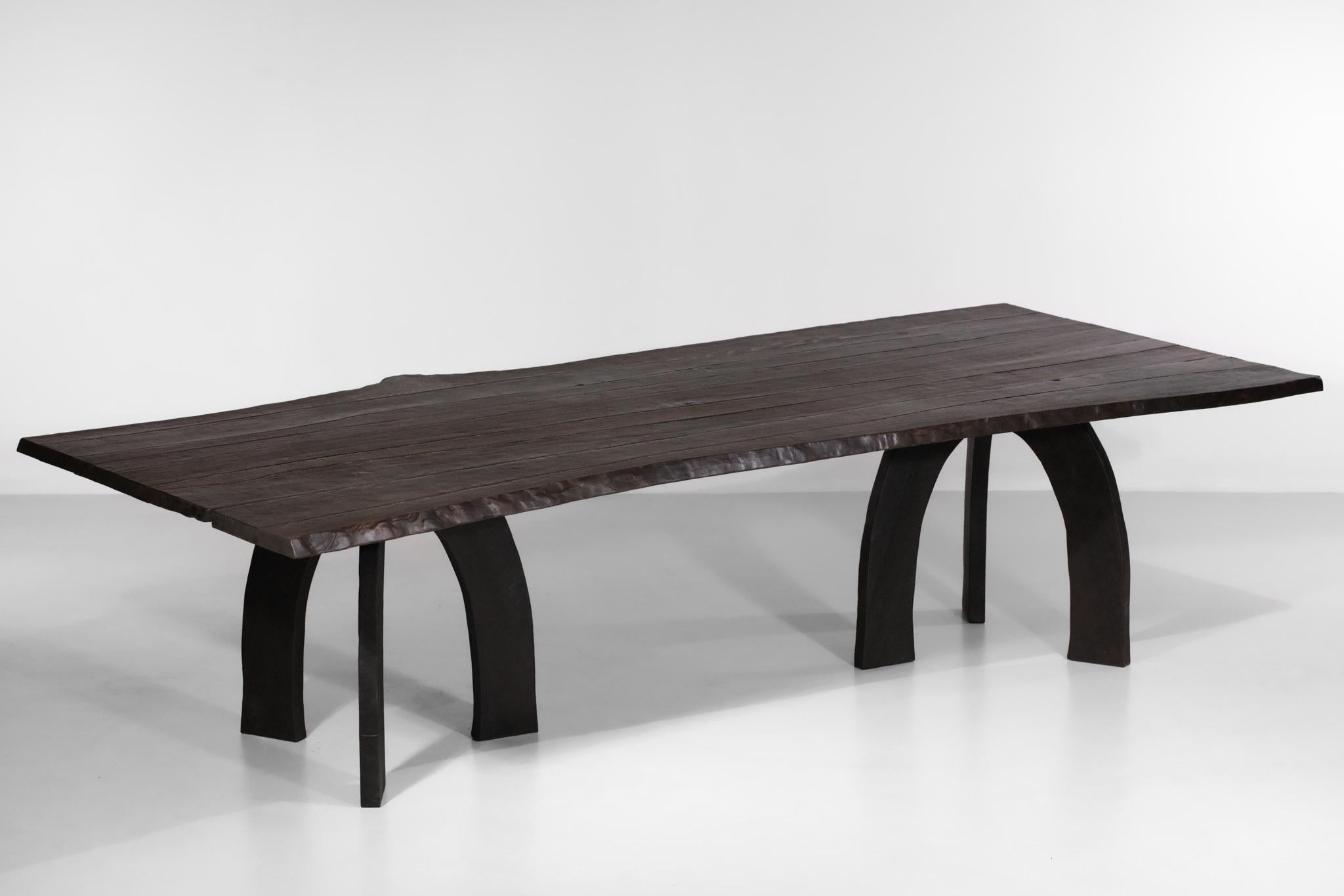 Large Dining Table Vincent Vincent 80 20 Burnt Wood Organic Modern Design For Sale 8