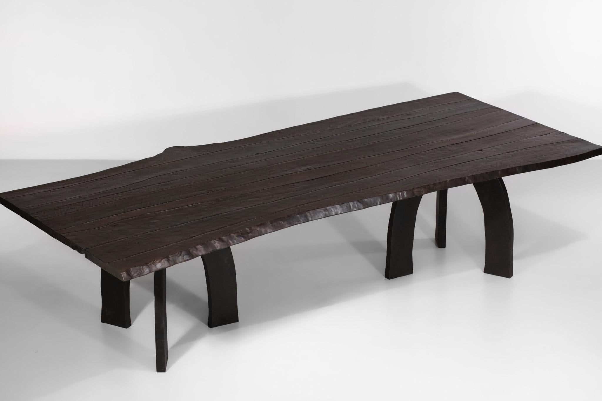 Large Dining Table Vincent Vincent 80 20 Burnt Wood Organic Modern Design For Sale 9