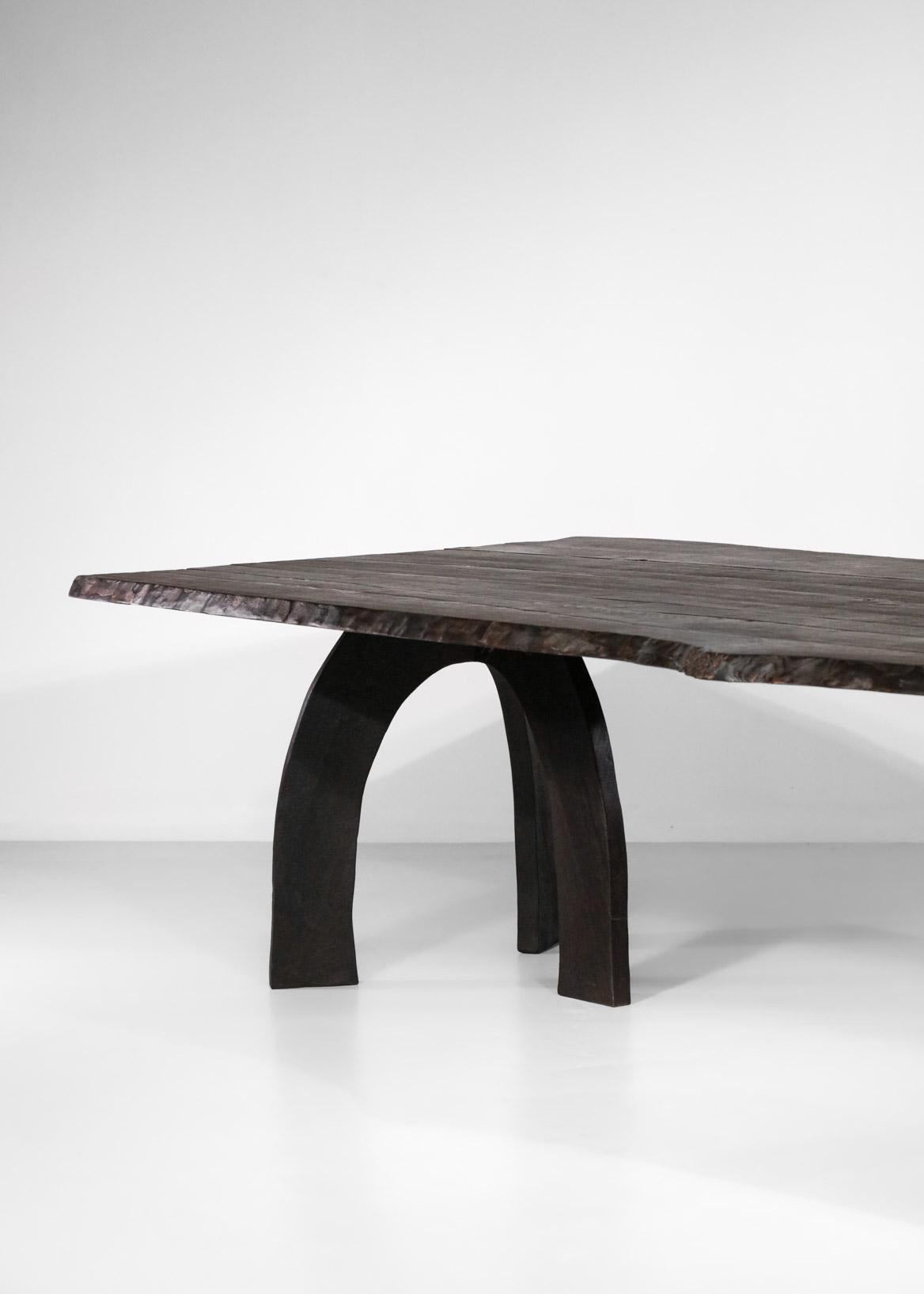 French Large Dining Table Vincent Vincent 80 20 Burnt Wood Organic Modern Design For Sale