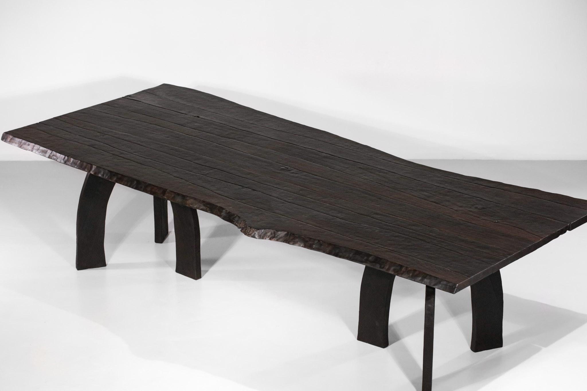 Burnished Large Dining Table Vincent Vincent 80 20 Burnt Wood Organic Modern Design For Sale