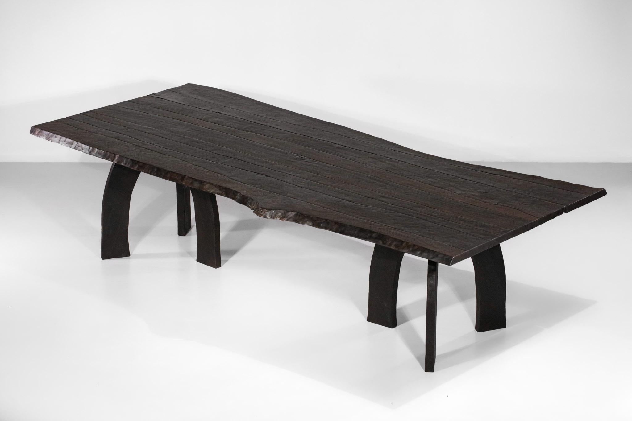 Large Dining Table Vincent Vincent 80 20 Burnt Wood Organic Modern Design In New Condition For Sale In Lyon, FR