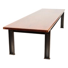 Large Dining Table with Narra Hardwood Tabletop and Steel Frame