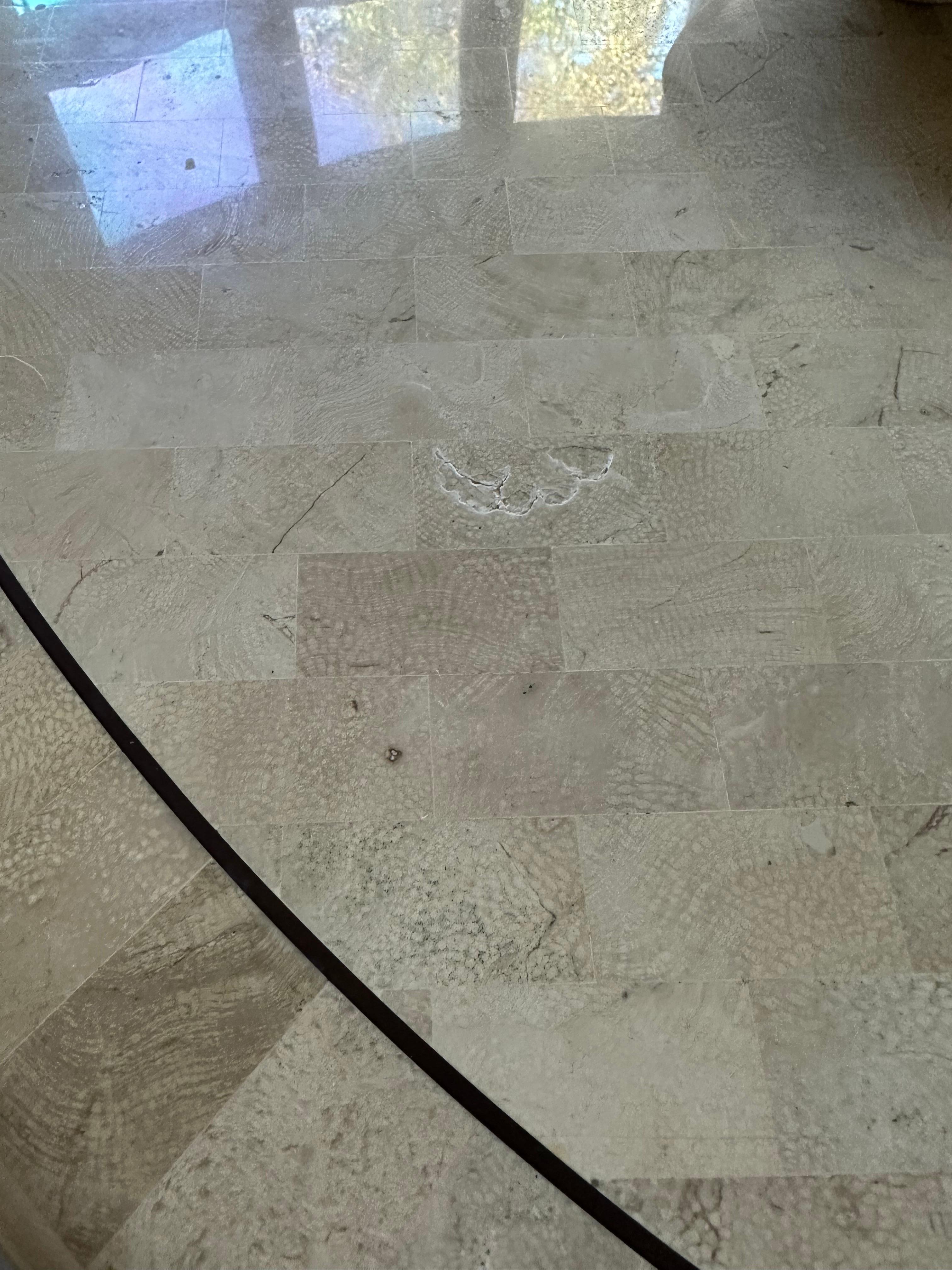 Large Dining Fossilized Coral Table with Stone Mosaic by Karl Springer For Sale 3