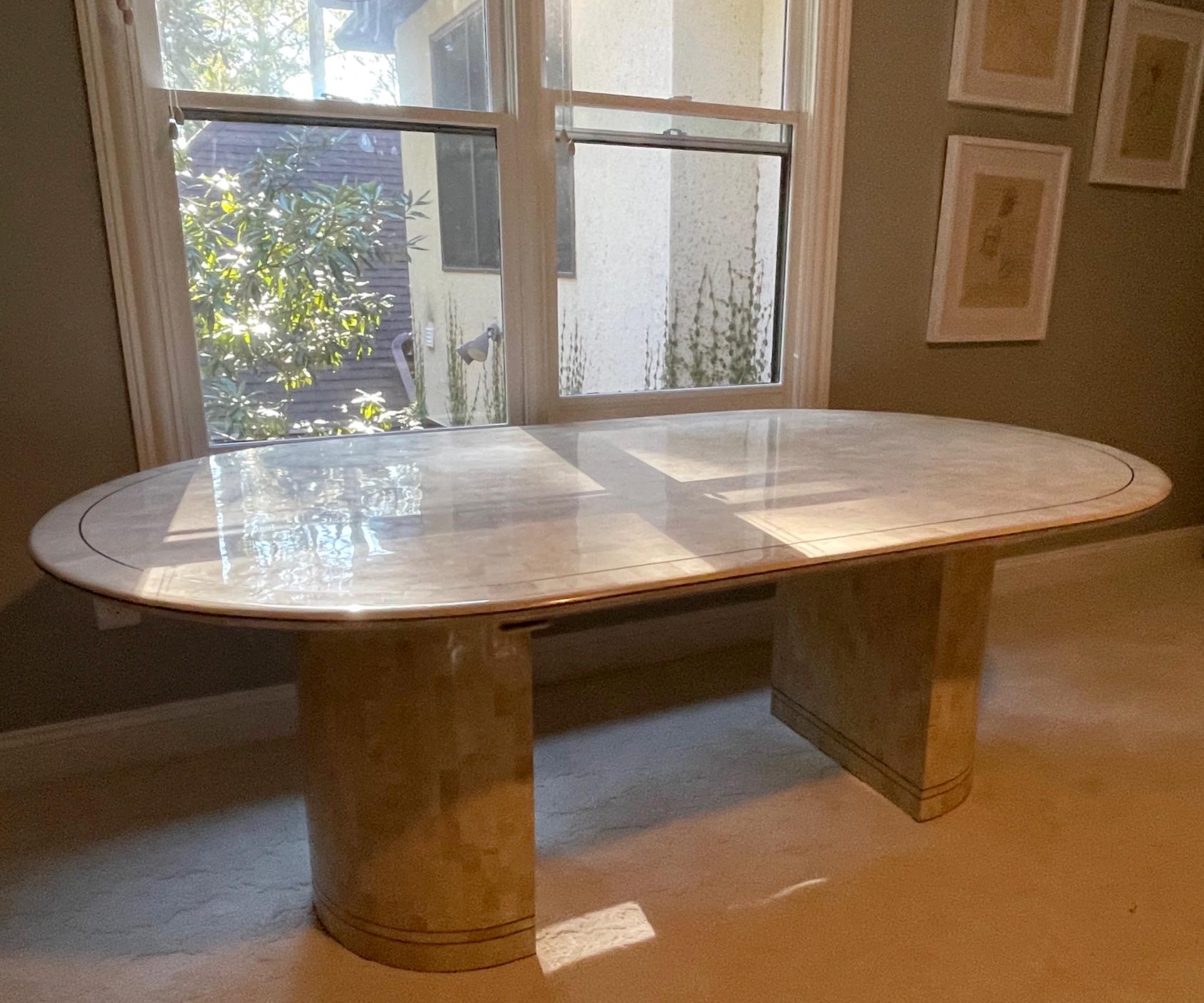 Large Dining Table with Stone Mosaic Surface by Karl Springer In Good Condition For Sale In Atlanta, GA