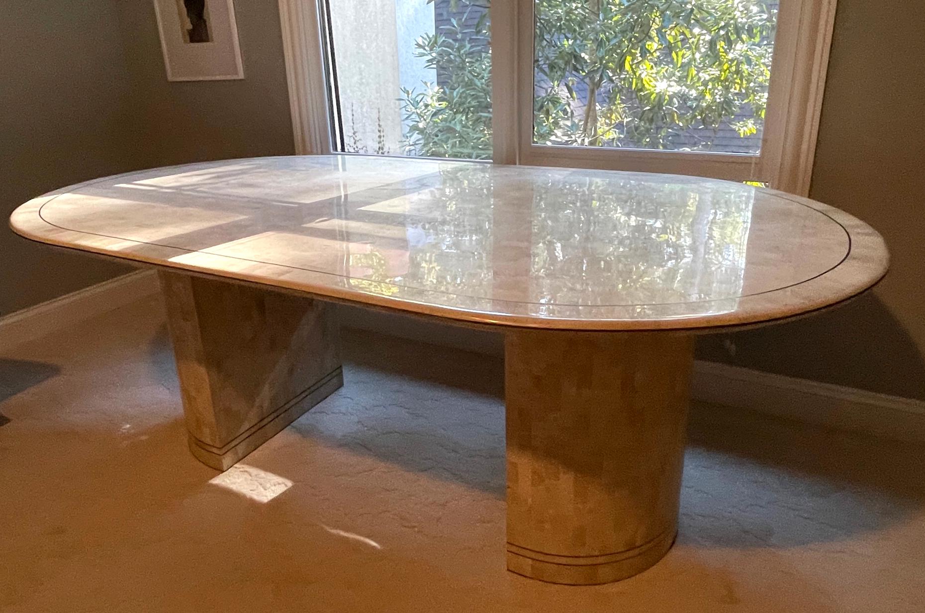 Late 20th Century Large Dining Table with Stone Mosaic Surface by Karl Springer For Sale