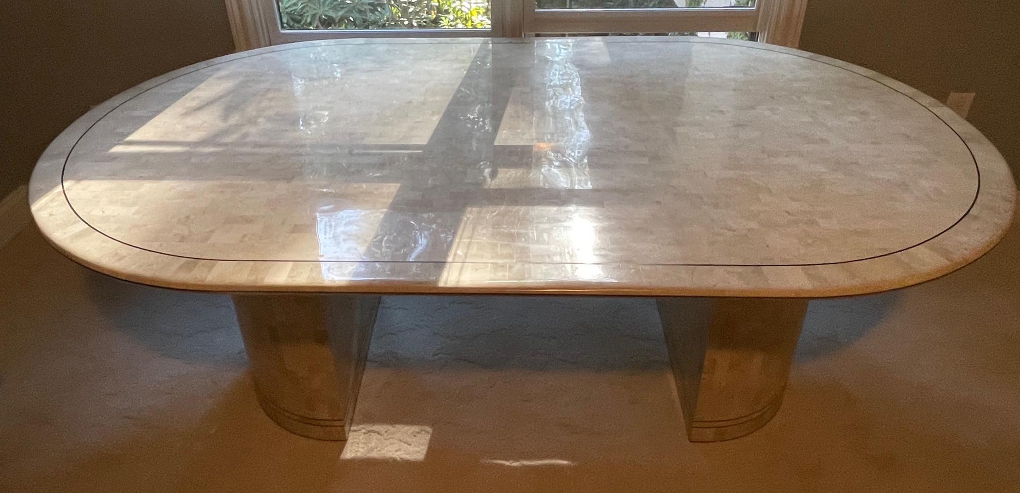 Late 20th Century Large Dining Fossilized Coral Table with Stone Mosaic by Karl Springer For Sale