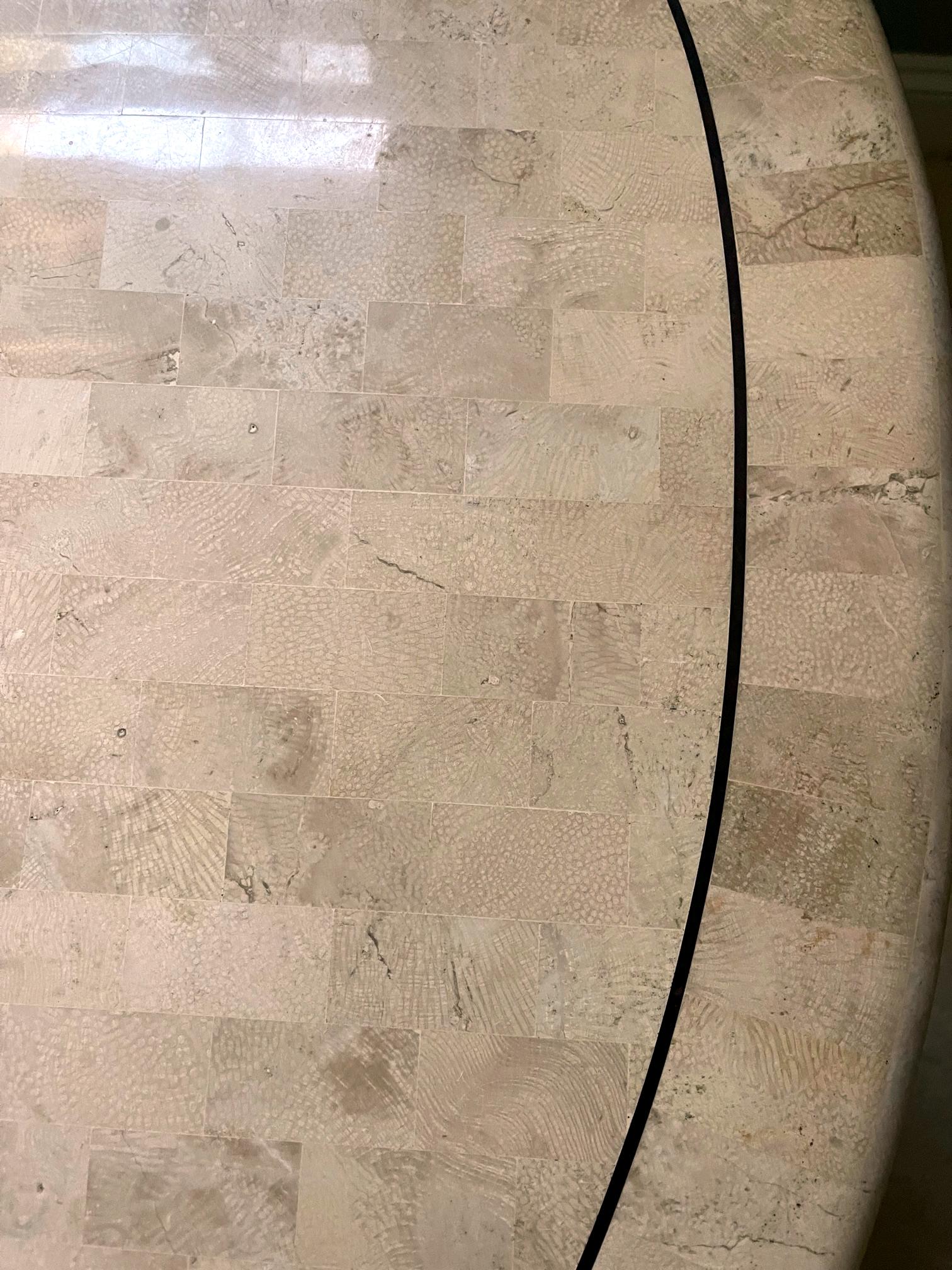 Large Dining Fossilized Coral Table with Stone Mosaic by Karl Springer For Sale 2