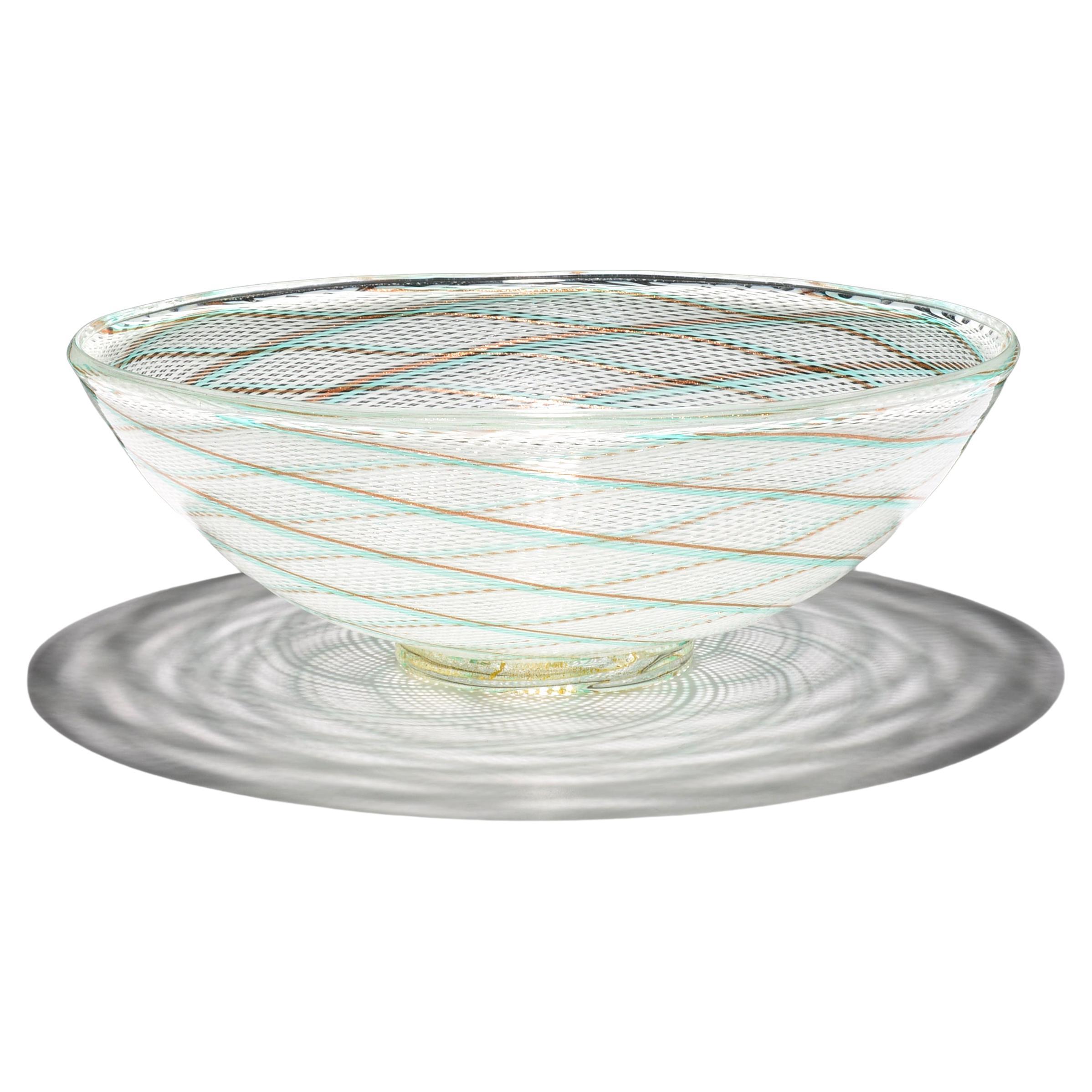 Cuenco grande con pie Dino Martens Reticello, Murano en venta