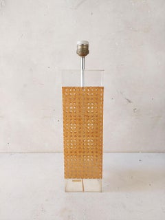 Large Dior Homestyle Table Lamp Woven Cane in Plexiglass