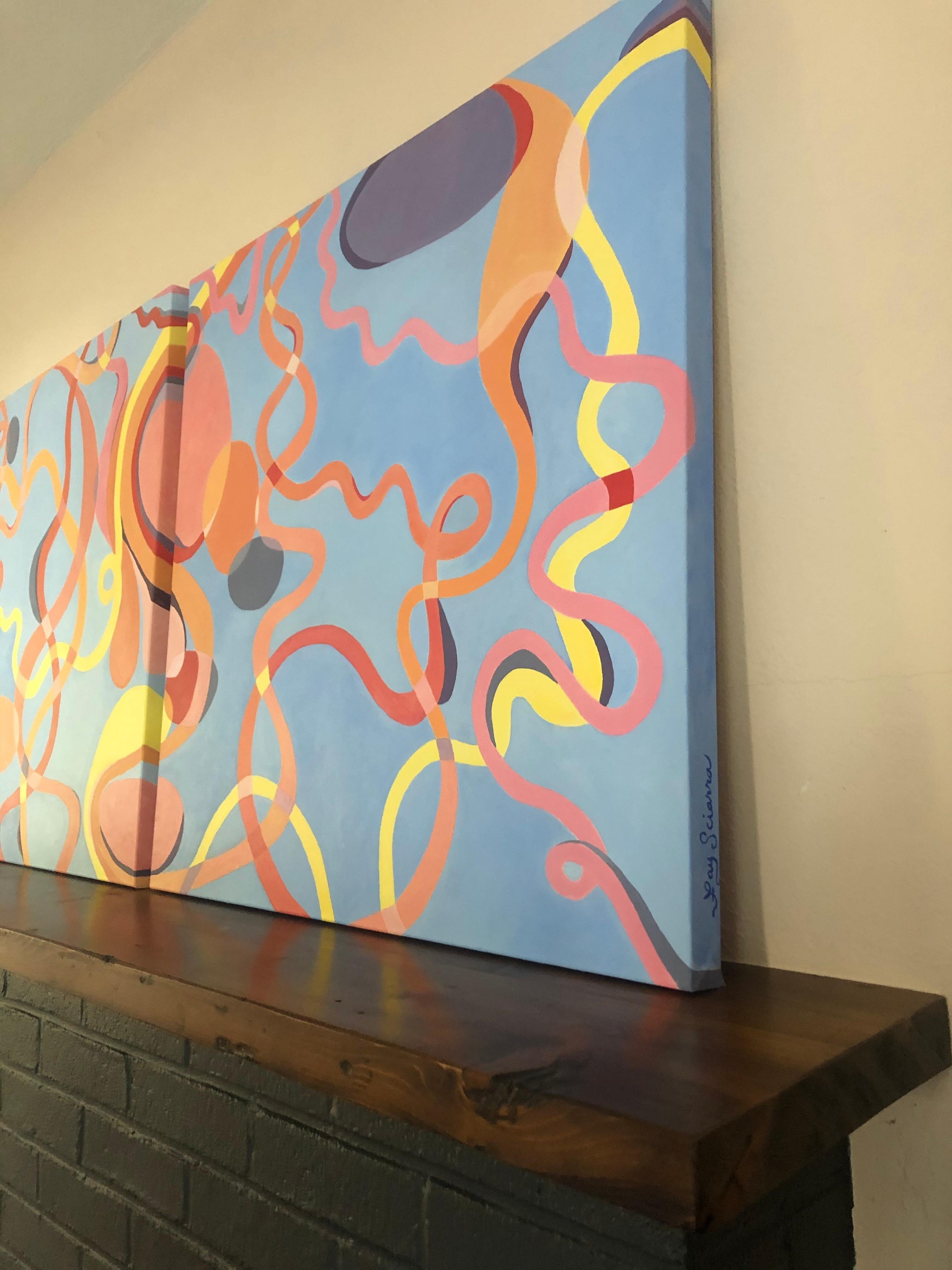 Large Diptych Abstract Painting on Two Square Canvases In Good Condition For Sale In Hopewell, NJ