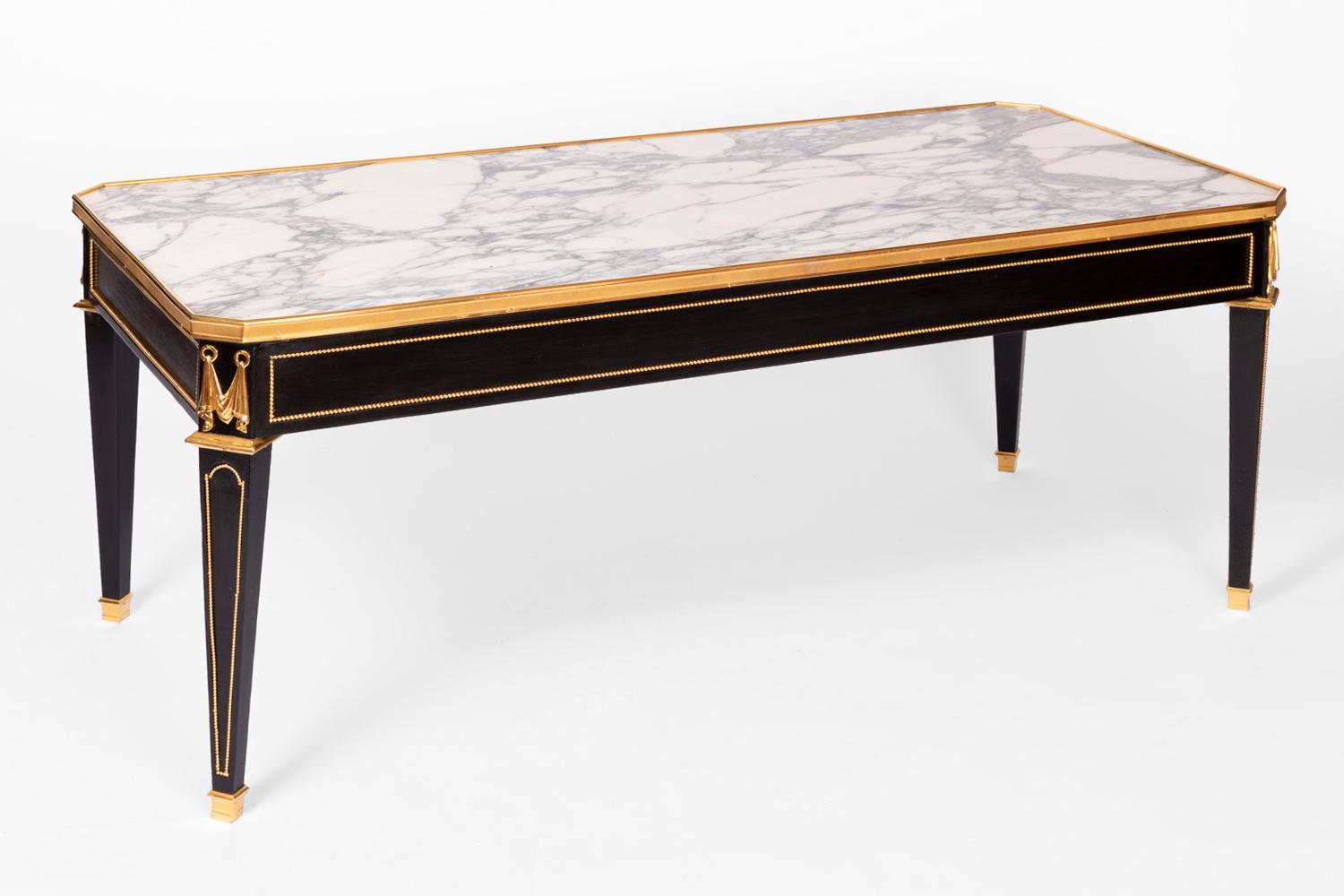 Lacquered Large Directoire Style Black Lacquer Coffee Table, circa 1900