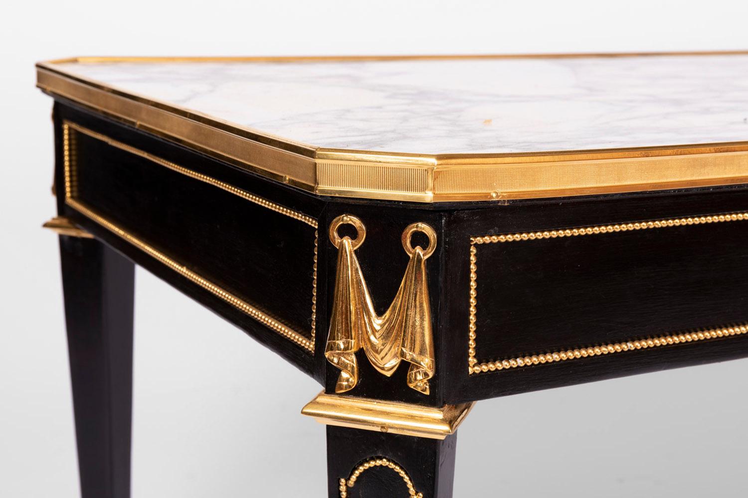 Early 20th Century Large Directoire Style Black Lacquer Coffee Table, circa 1900