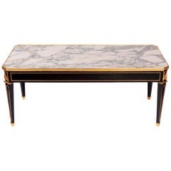 Antique Large Directoire Style Black Lacquer Coffee Table, circa 1900