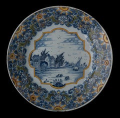 Große Schale mit niederländischer Wasserlandschaft Delft, 1760-1780