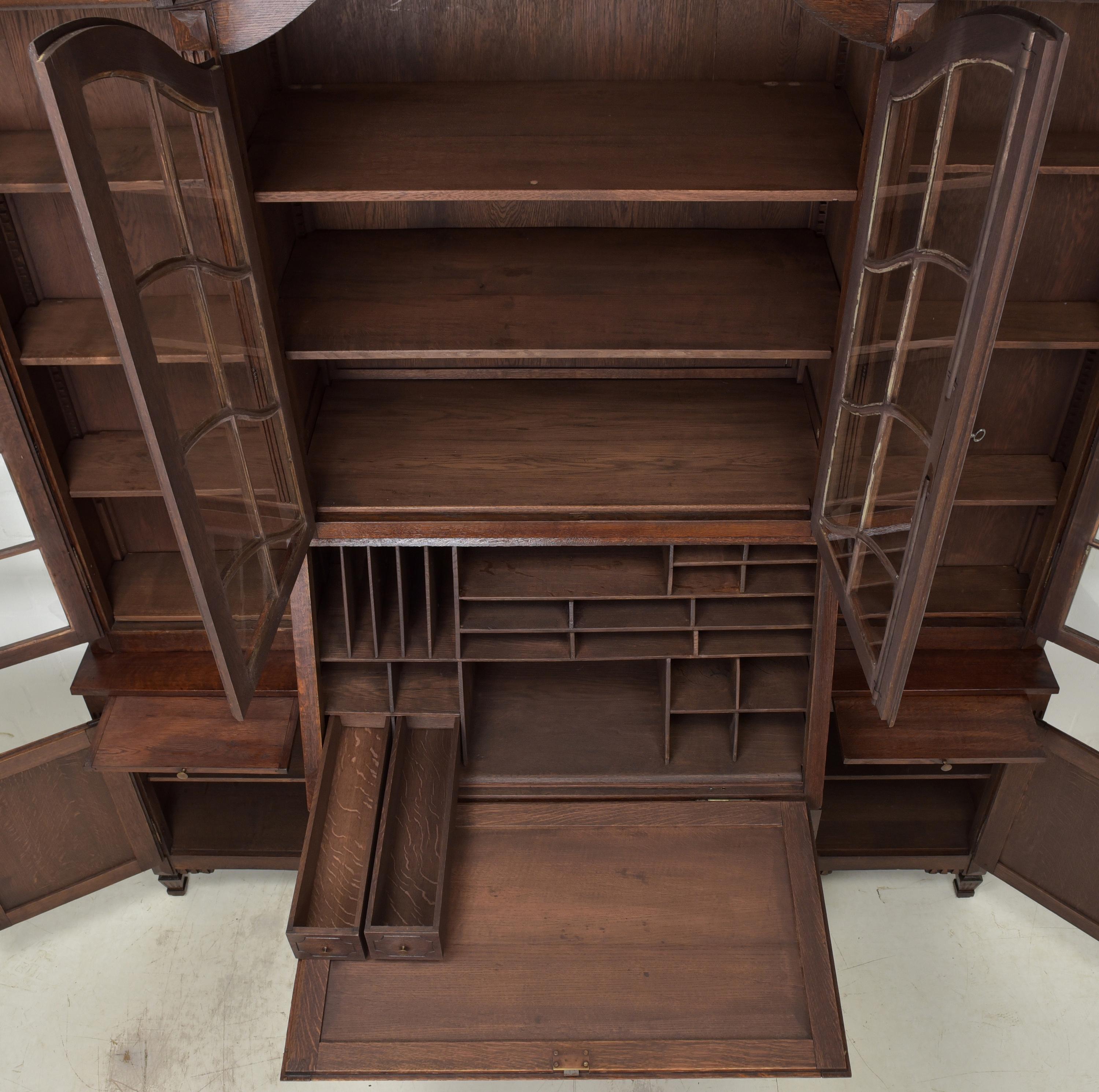 19th Century Large Display Cabinet / Bookcase with Secretary in Oak, 1900 For Sale