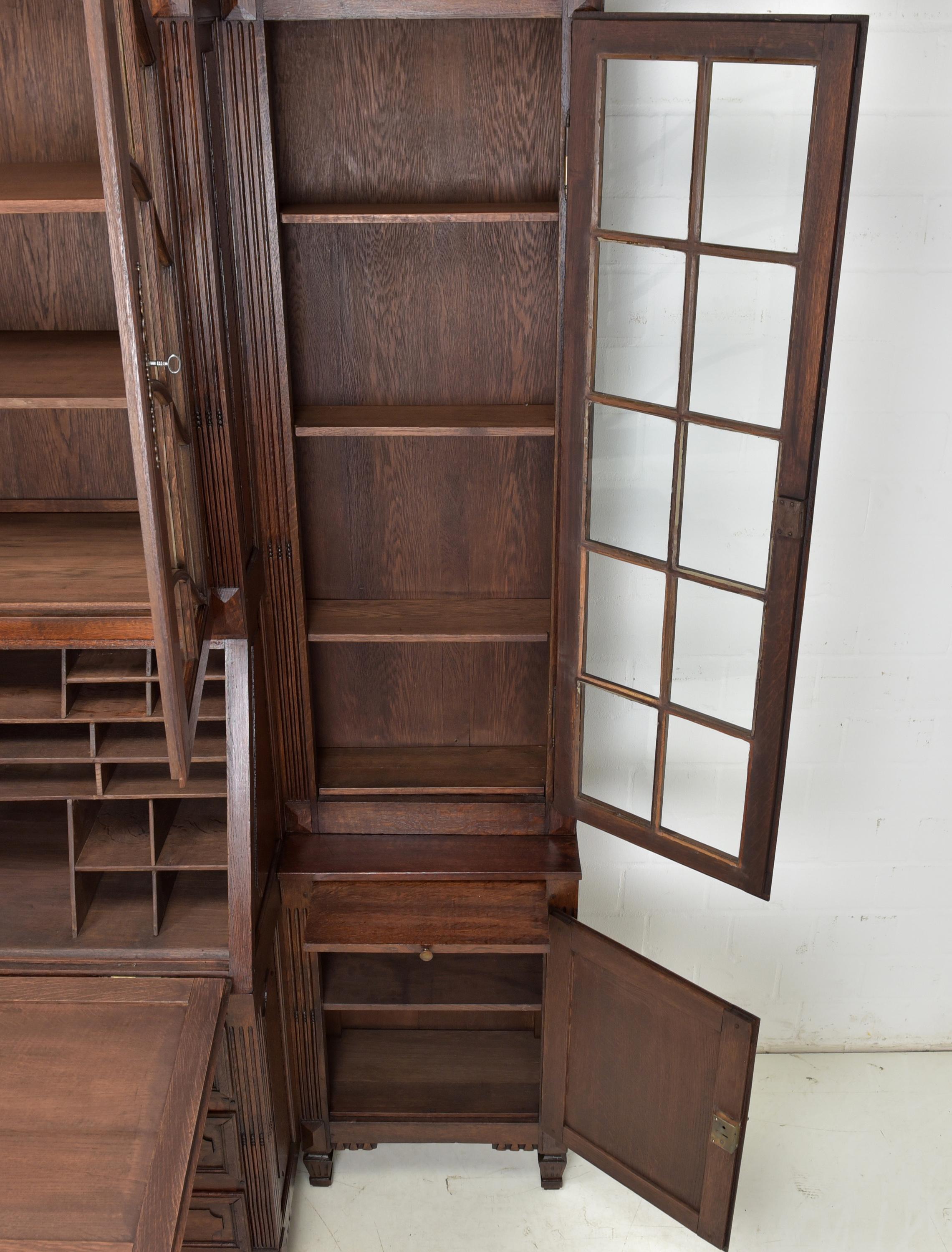 Large Display Cabinet / Bookcase with Secretary in Oak, 1900 For Sale 1