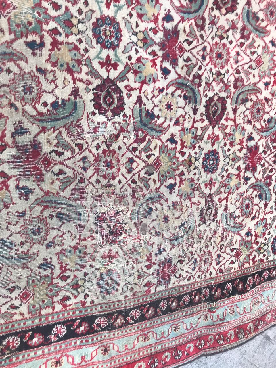 Hand-Knotted Large Distressed Antique Indian Agra Rug