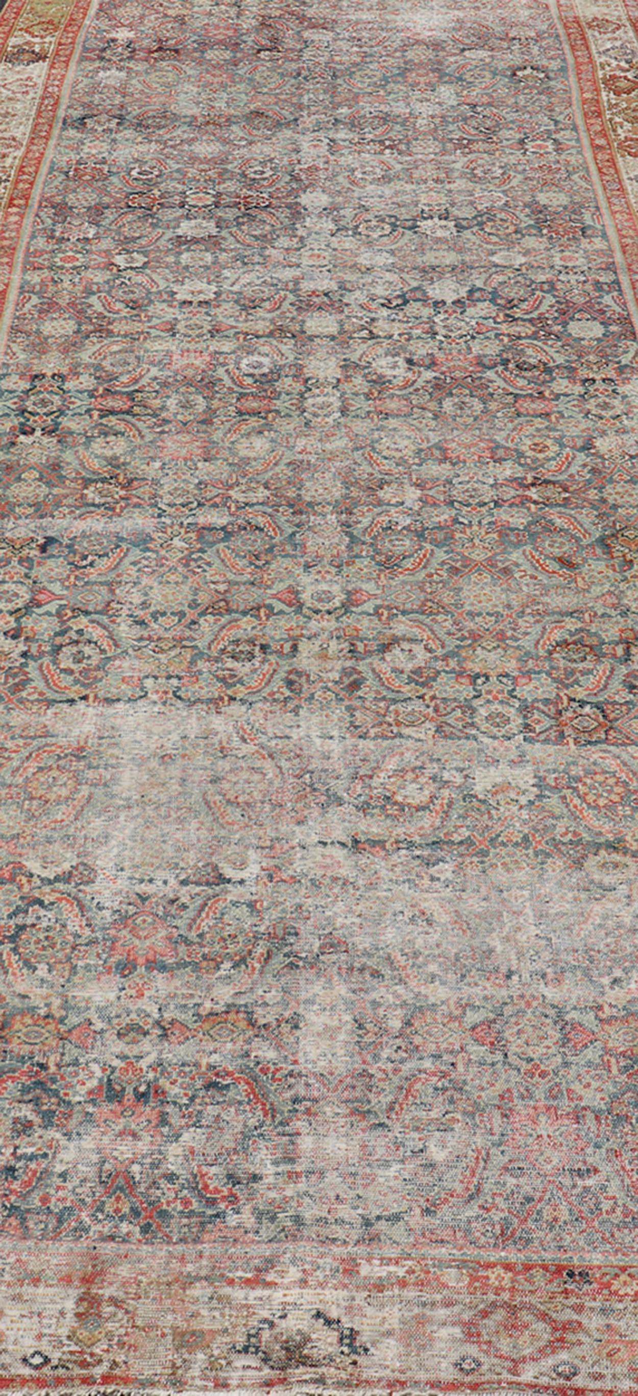 Large Distressed Gallery Persian Malayer Runner in Herati Design For Sale 5