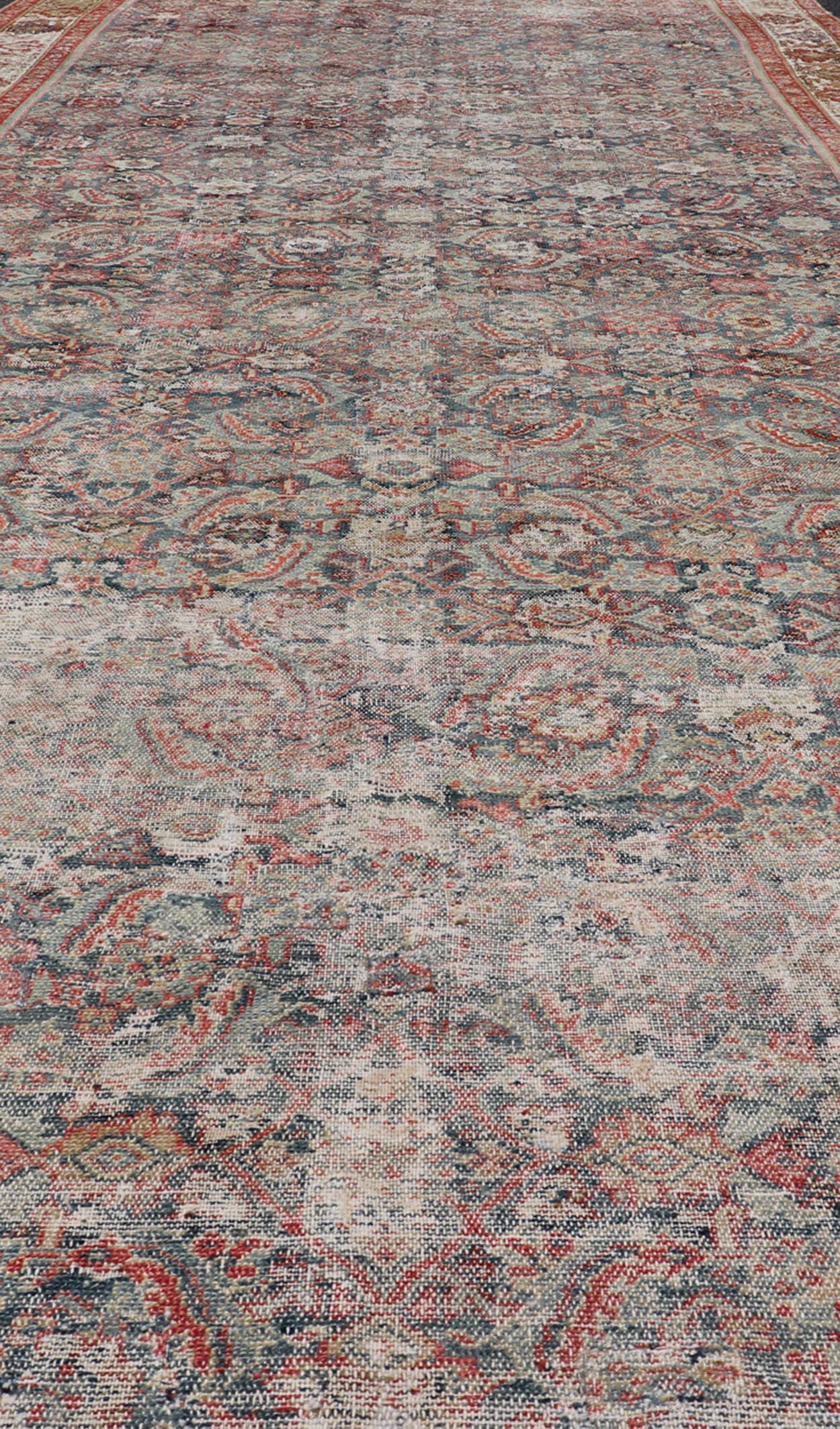 Large Distressed Gallery Persian Malayer Runner in Herati Design For Sale 6