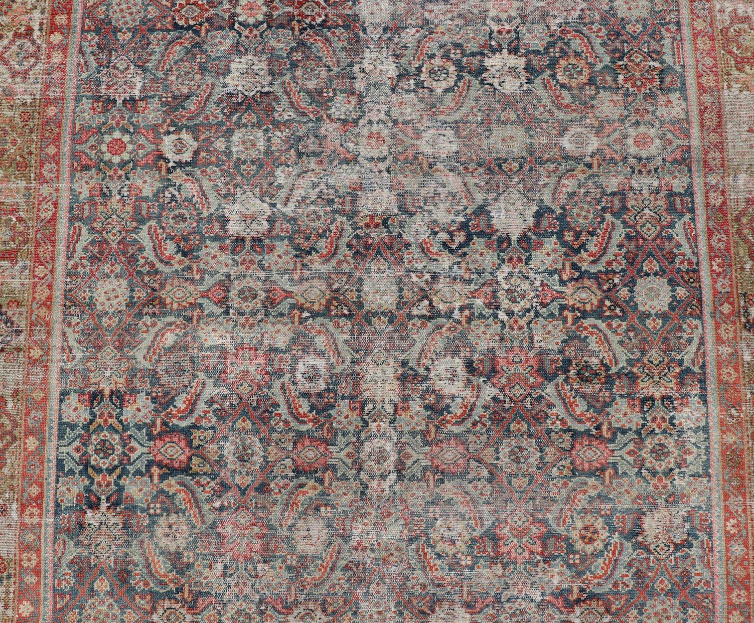 Large Distressed Gallery Persian Malayer Runner in Herati Design For Sale 7
