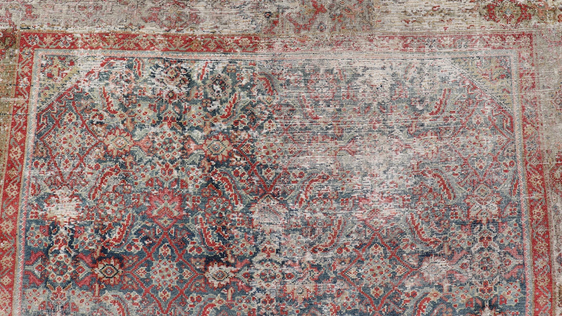 Large Distressed Gallery Persian Malayer Runner in Herati Design For Sale 8