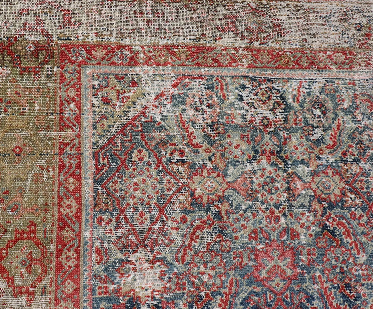 20th Century Large Distressed Gallery Persian Malayer Runner in Herati Design For Sale