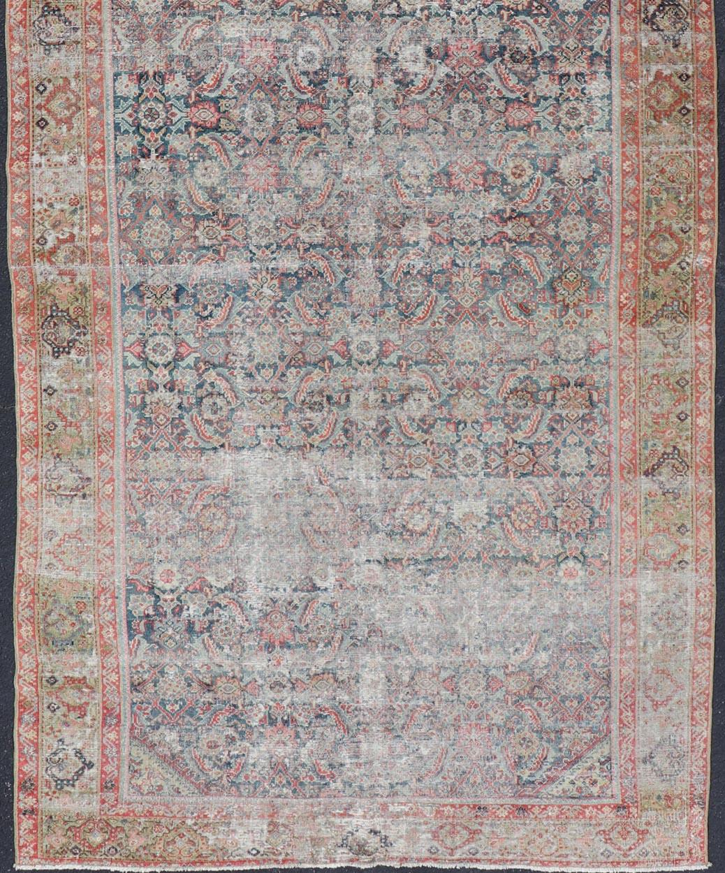 Large Distressed Gallery Persian Malayer Runner in Herati Design For Sale 2
