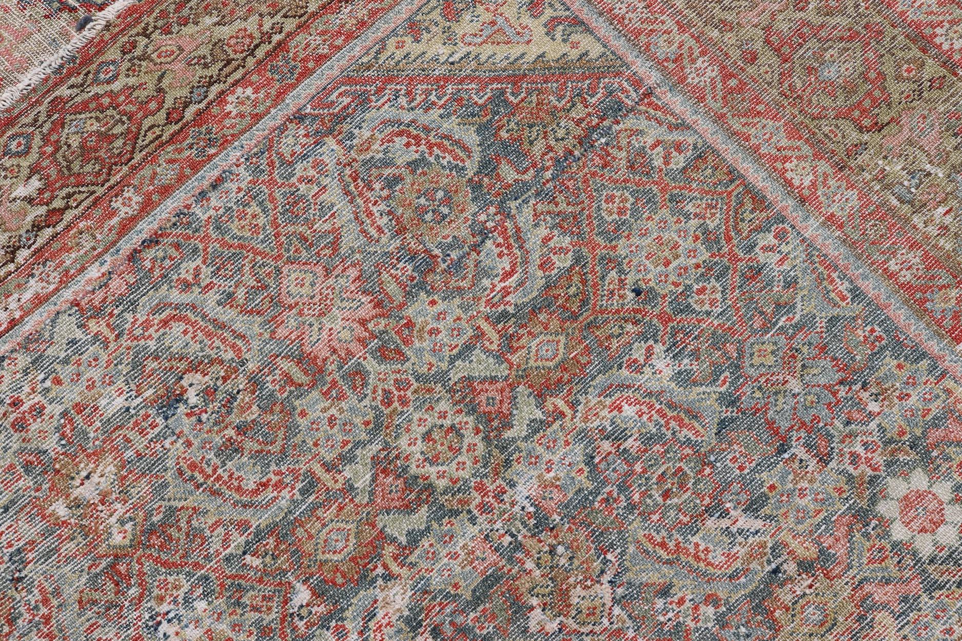 Large Distressed Gallery Persian Malayer Runner in Herati Design For Sale 3
