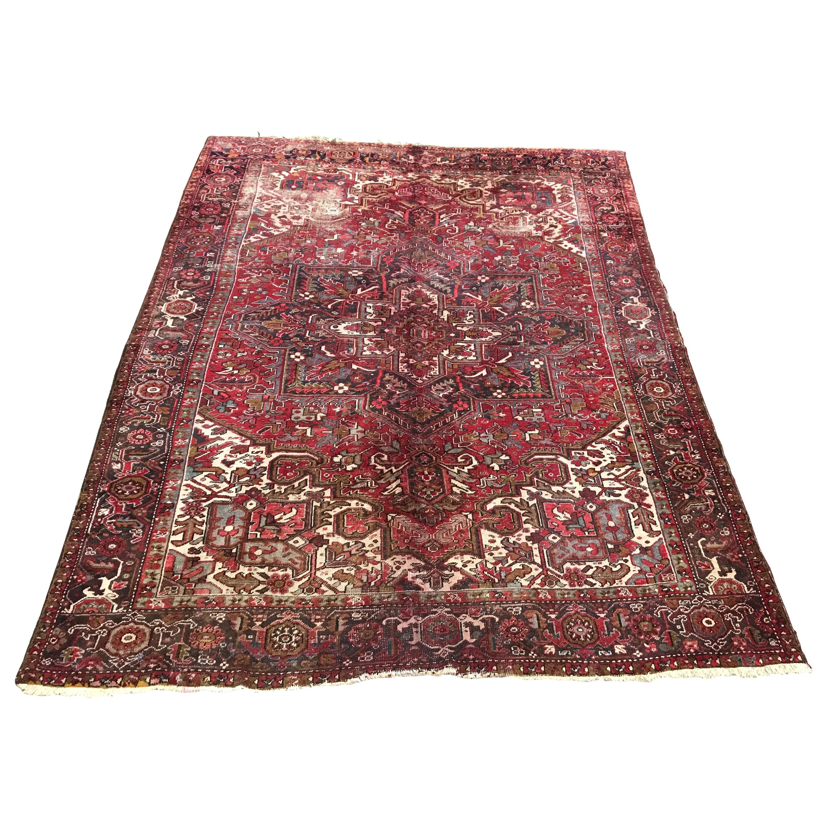 Large Distressed Vintage Heriz Rug