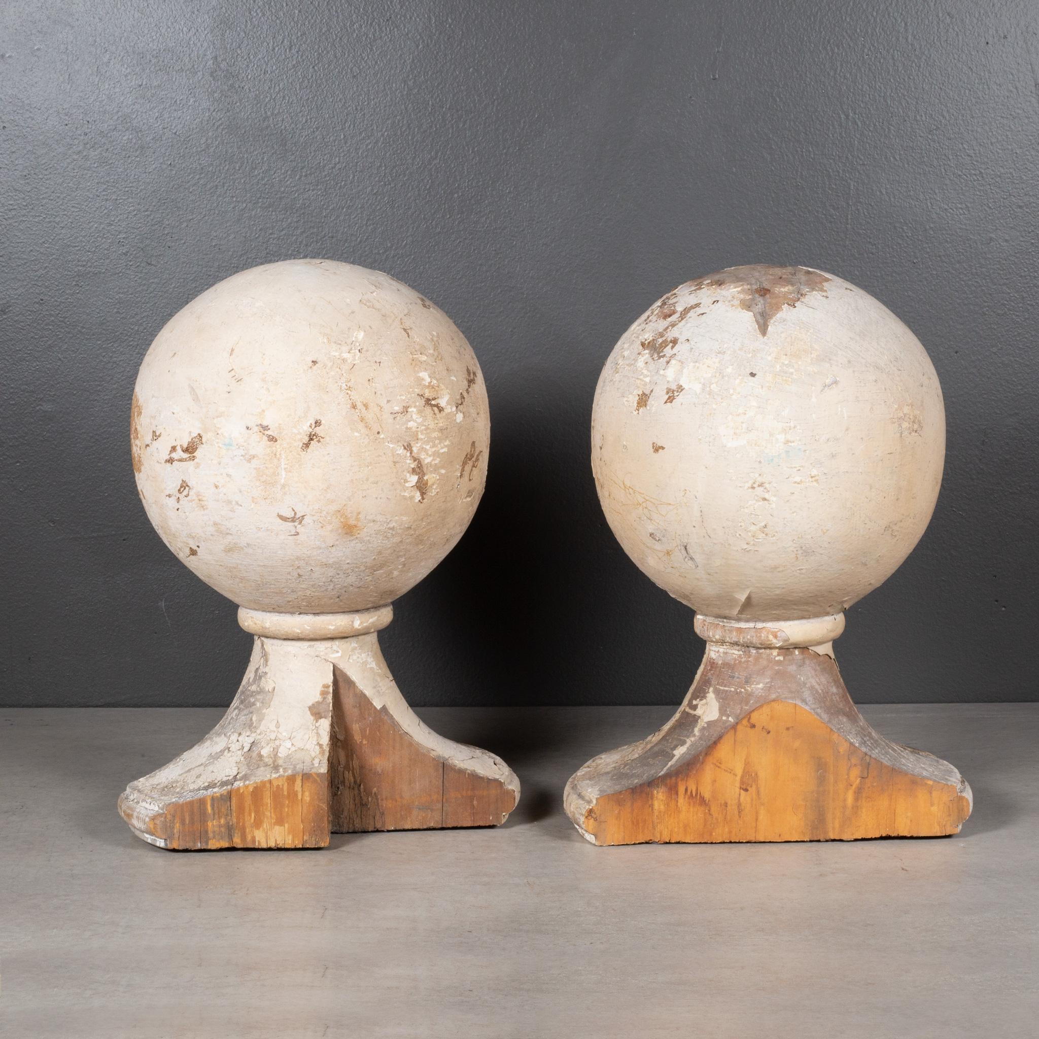 Industrial Large Distressed Wooden Ball Finials c.1880-1920 (FREE SHIPPING)  For Sale