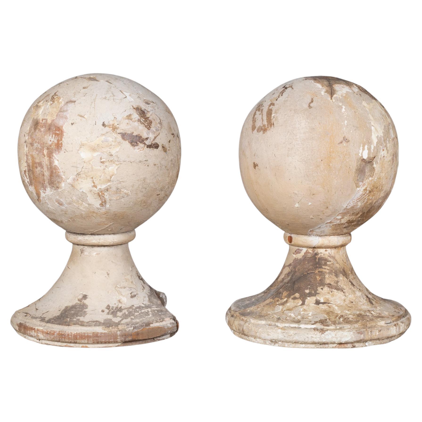 Large Distressed Wooden Ball Finials c.1880-1920 (FREE SHIPPING)  For Sale