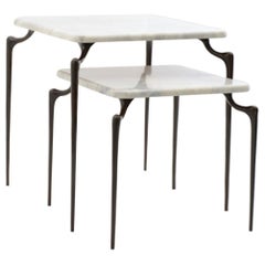 Large Dojo Side Table in Cast Bronze and Parchment by Elan Atelier