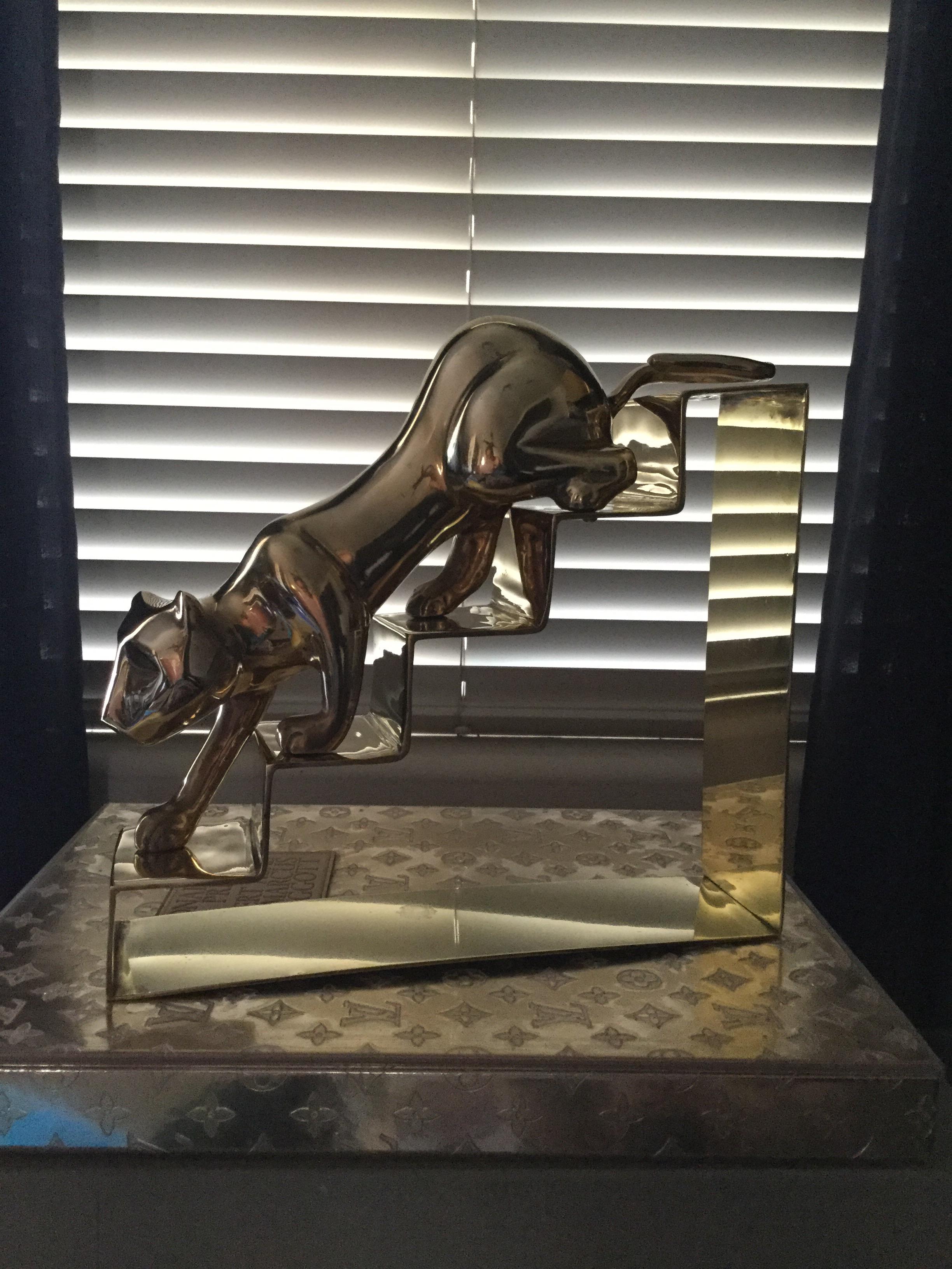 Korean Large Dolbi Panther on Steps Brass Figurine