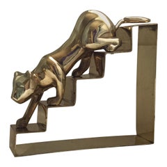 Large Dolbi Panther on Steps Brass Figurine