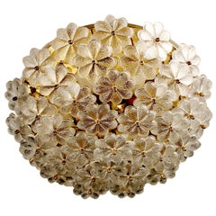 Large  MidCentury Jewel Palme Glass & Brass Flowers Light Chandelier 