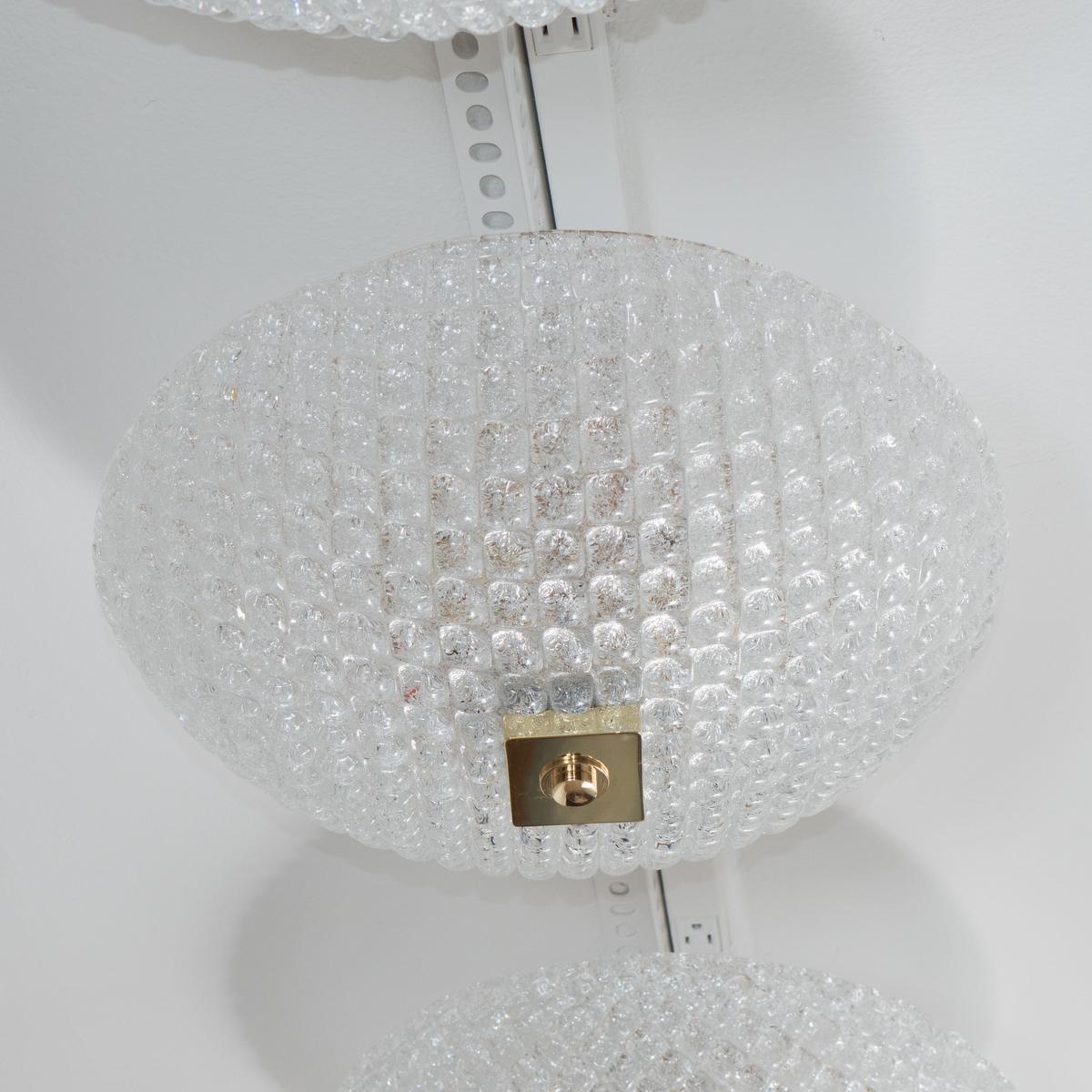 Mid-Century Modern Large Dome Form Textured Glass Flush Mount Fixture For Sale