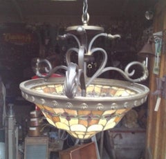 Large Dome Lights with Stained Glass, 20th Century