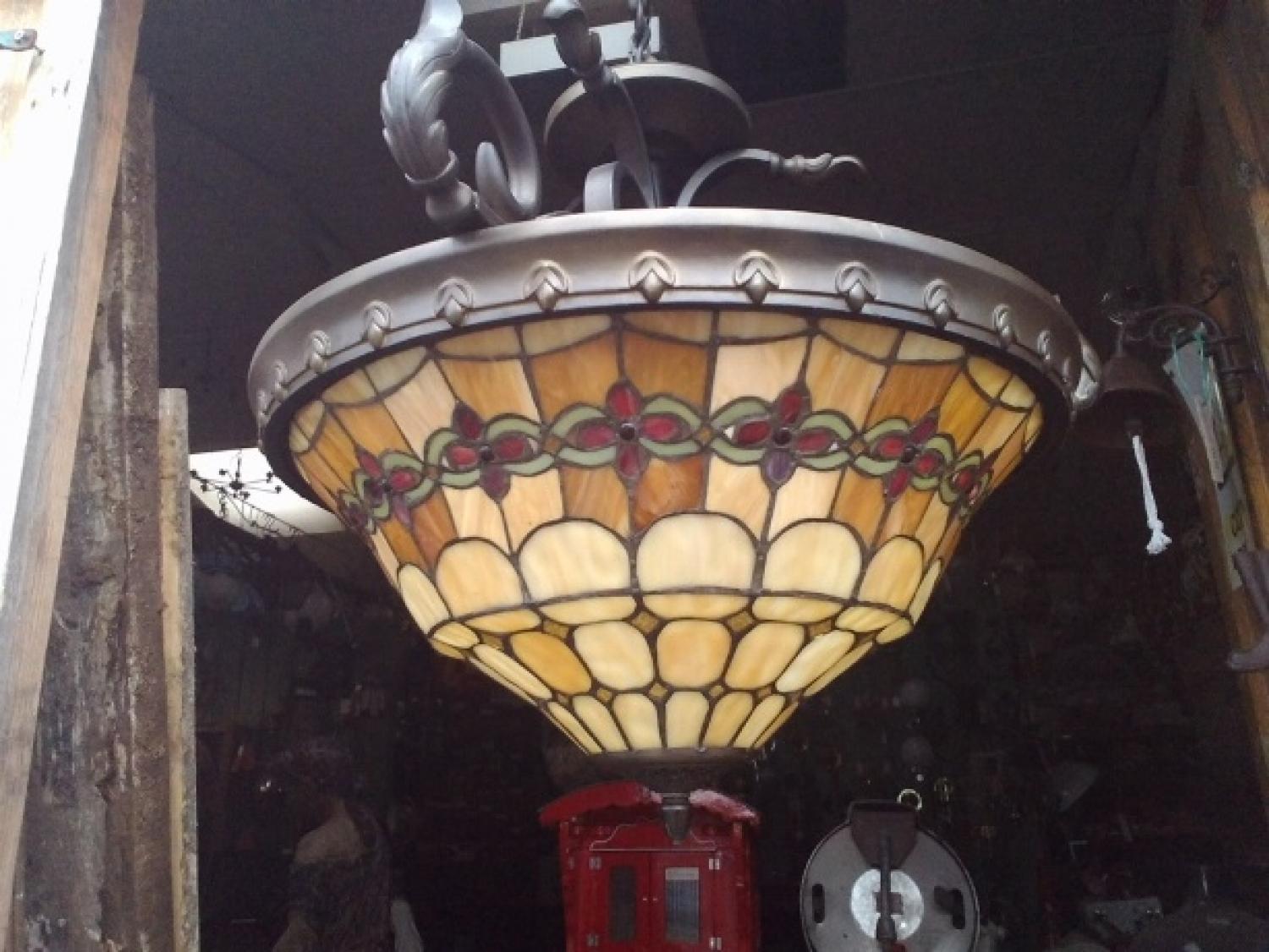 Large Dome Lights with Stained Glass, 20th Century In Good Condition For Sale In London, GB