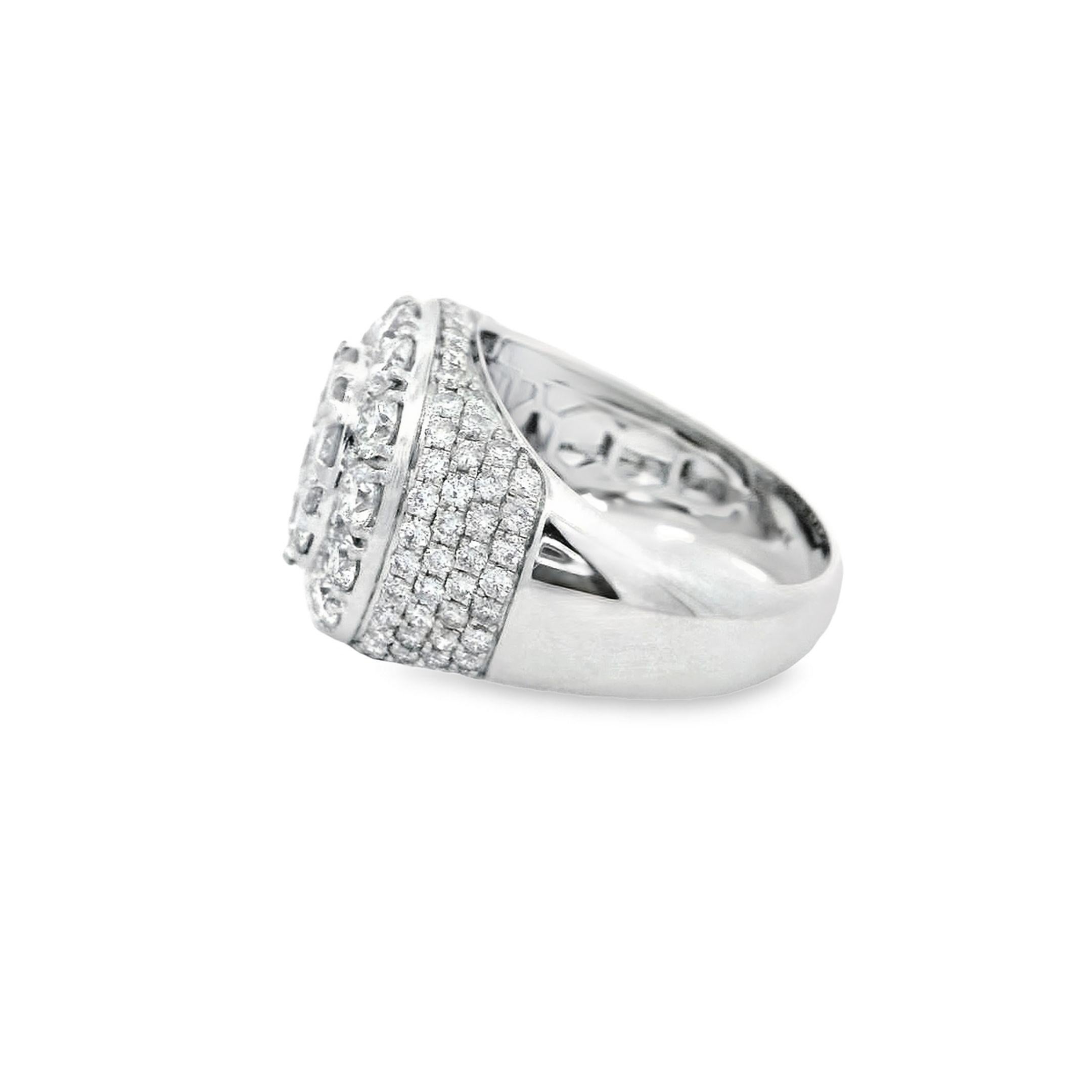 Modern Large Domed 4.82ct Diamond 14K White Gold Men's Ring For Sale