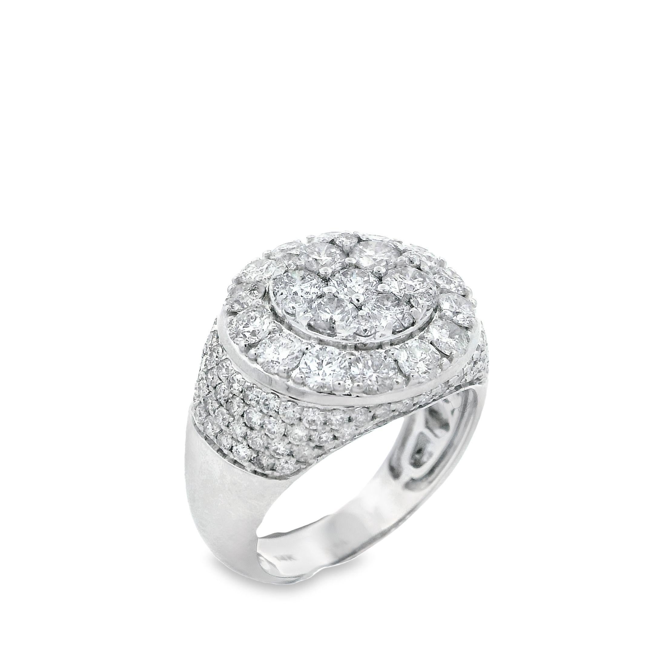 Large Domed 4.82ct Diamond 14K White Gold Men's Ring For Sale 1