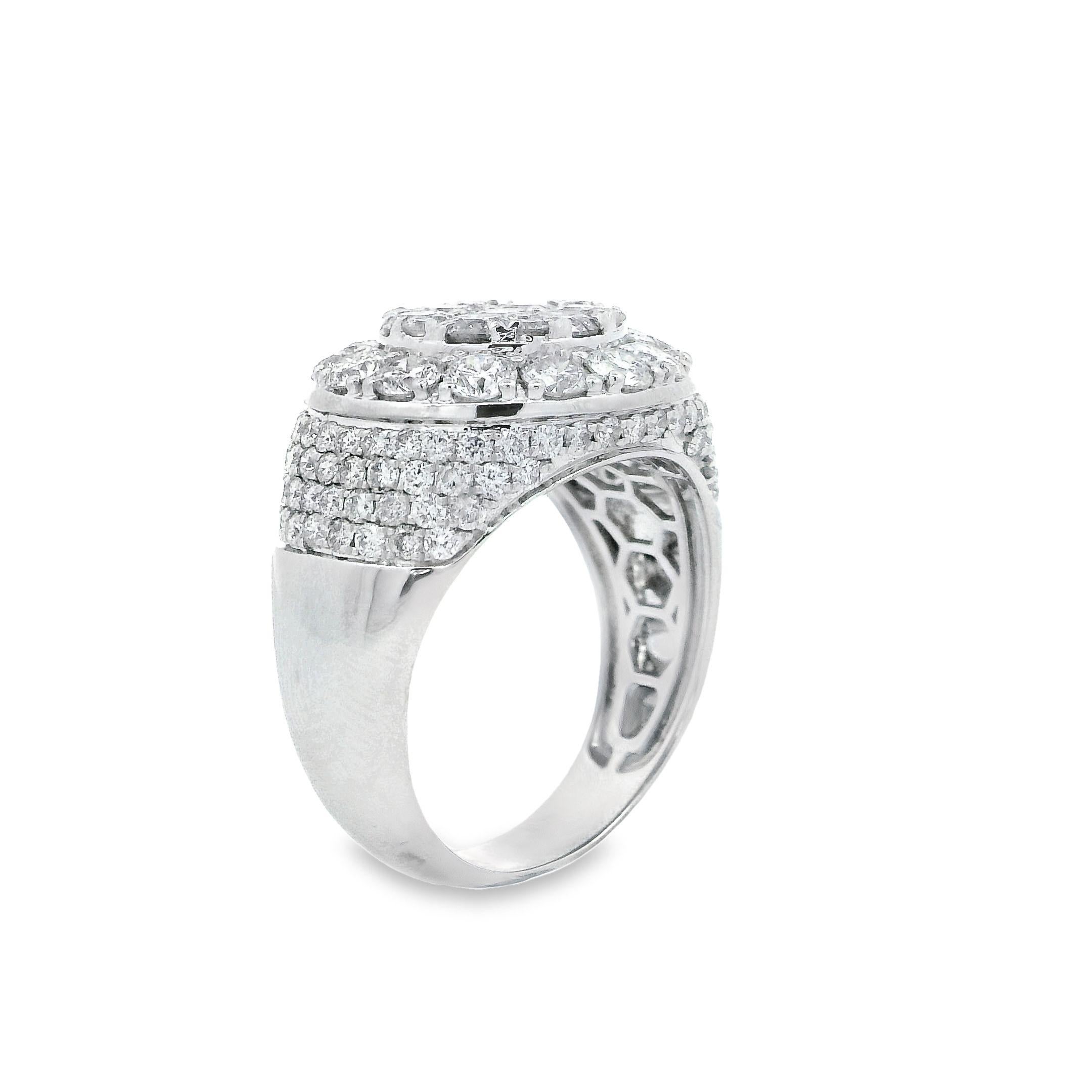 Large Domed 4.82ct Diamond 14K White Gold Men's Ring For Sale 2