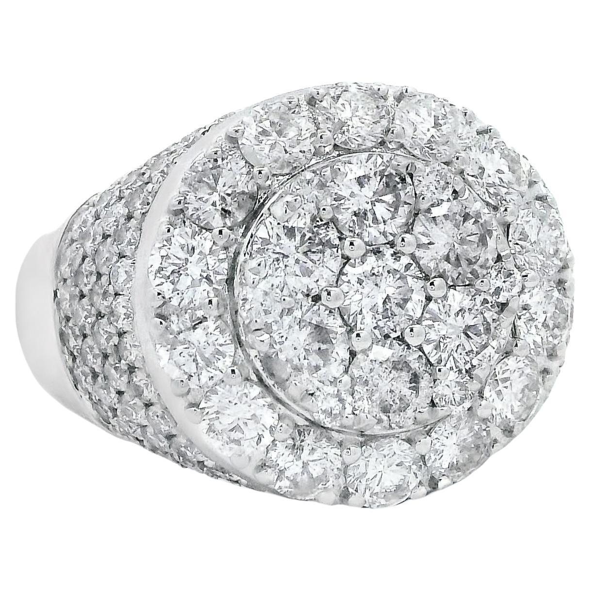 Large Domed 4.82ct Diamond 14K White Gold Men's Ring For Sale